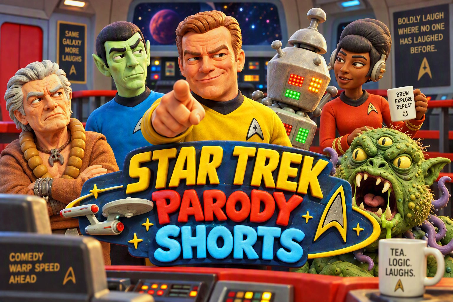 Star Trek Parody Shorts Playlist cover featuring animated bridge crew